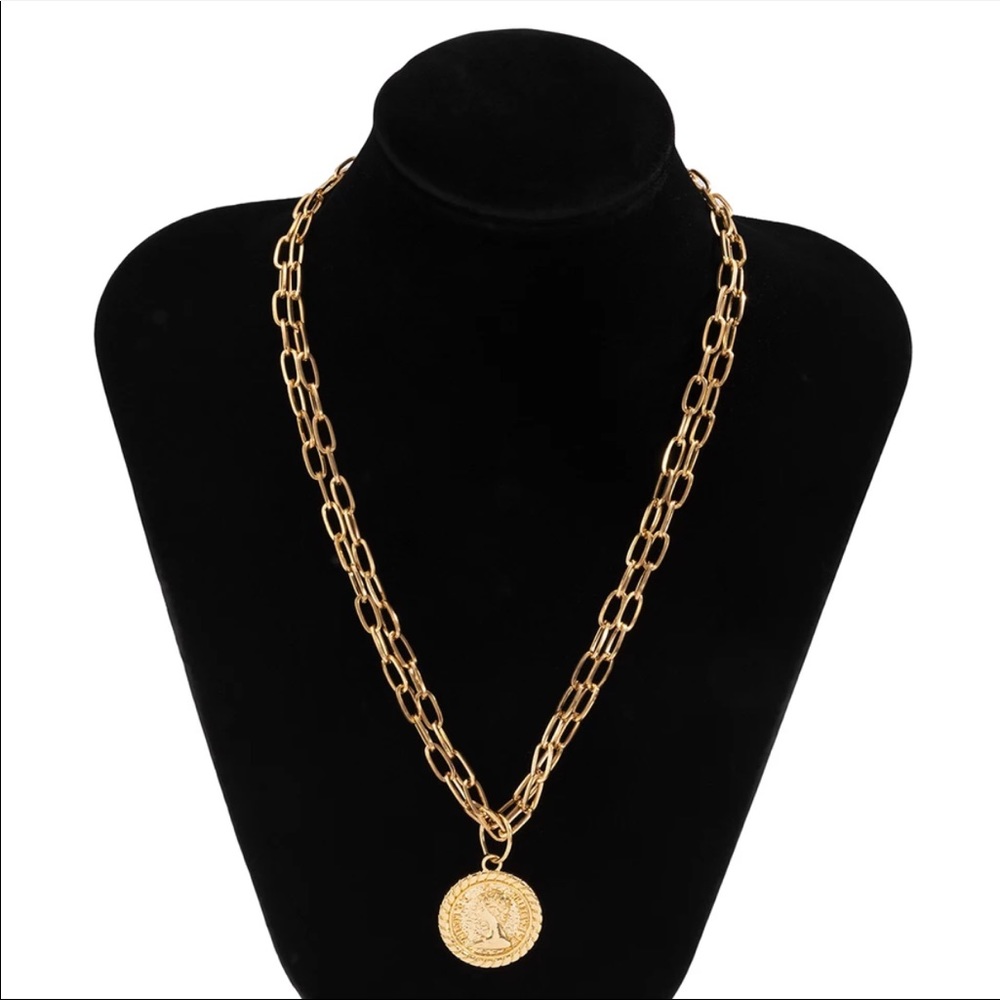 NEW 18K GOLD DOUBLE LAYERED COIN CHOKER NECKLACE - Picture 6 of 7